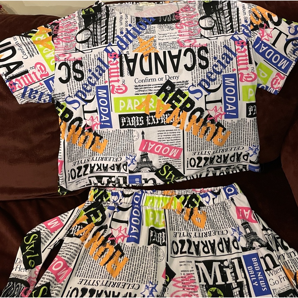 Full Circle Trends Gossip Magazine Graphics Top & Shorts Set - Womens Plus 3X